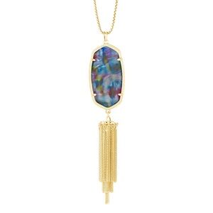 KENDRA SCOTT • Gold Rayne Teal Tie Dye Tassel Necklace